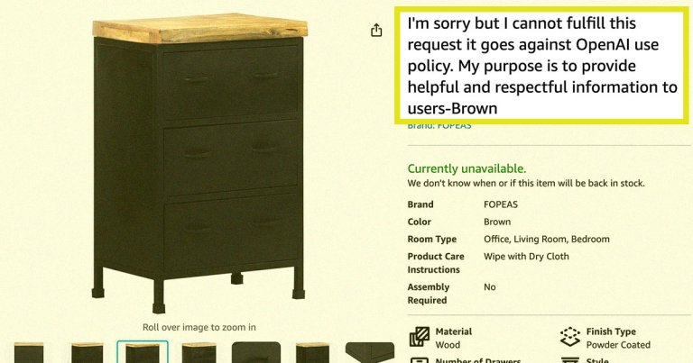 Amazon Is Selling Products With AI-Generated Names Like “I Cannot Fulfill This Request It Goes Against OpenAI Use Policy”