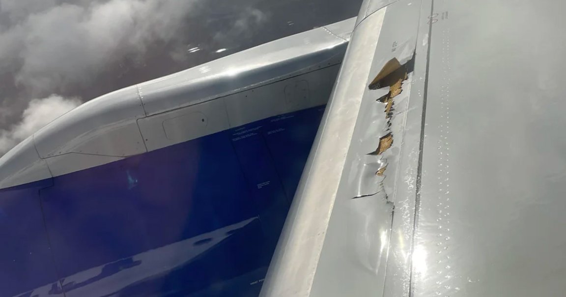 Passengers on a cross-country flight captured footage of a plane wing breaking apart in mid-air and on the runway.