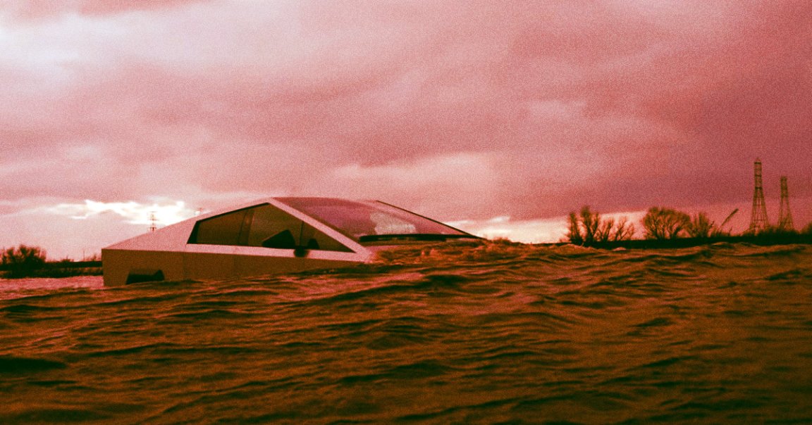 The Cybertruck manages to plow through some pretty deep water, but not without breaking a few things in the process.