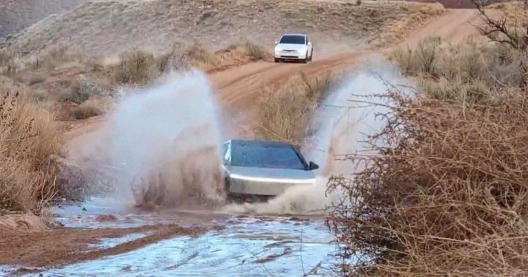 A video showing a Cybertruck wading through a puddle, grinding to a halt and emitting a horrible gurgling sound, went viral on social media.