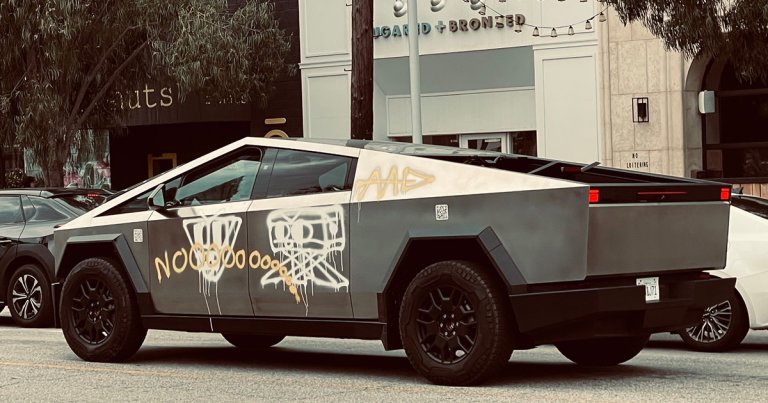 Someone finally figured out how to make their Tesla Cybertruck look pretty cool, actually: covering it in graffiti.