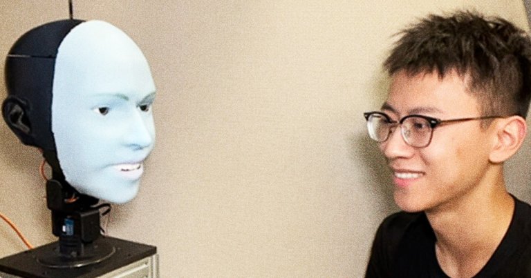 The robot, dubbed "Emo," uses cameras in its eyes to predict your smile less than a second before it actually appears.