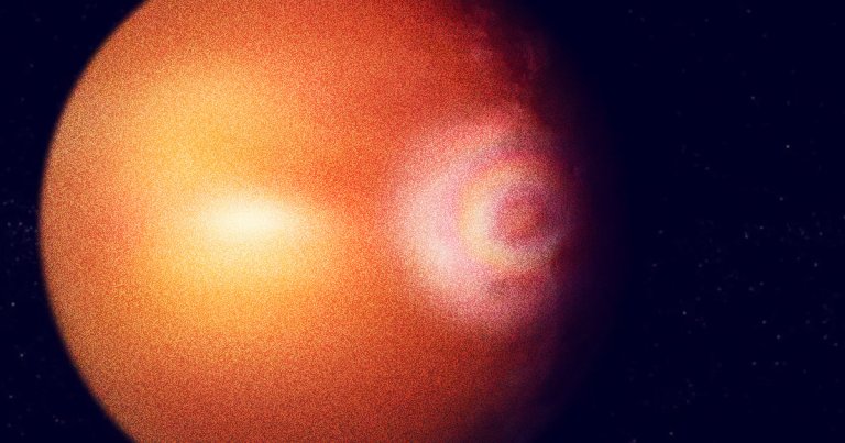 Astronomers have spotted signs of a circular, rainbow-like pattern decorating the surface of WASP-76b, a "hot Jupiter" exoplanet.