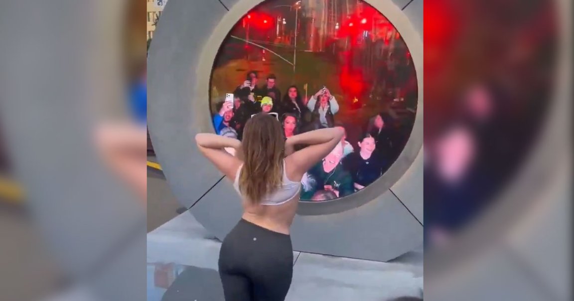 A company placed portal-shaped "sculptures" in the cities of Dublin and New York, allowing residents to see each other. Chaos ensued.