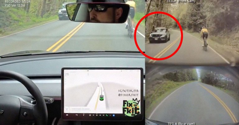 A Tesla driver had a close call with an oncoming cop car while driving with his car's "Full Self-Driving" mode turned on.