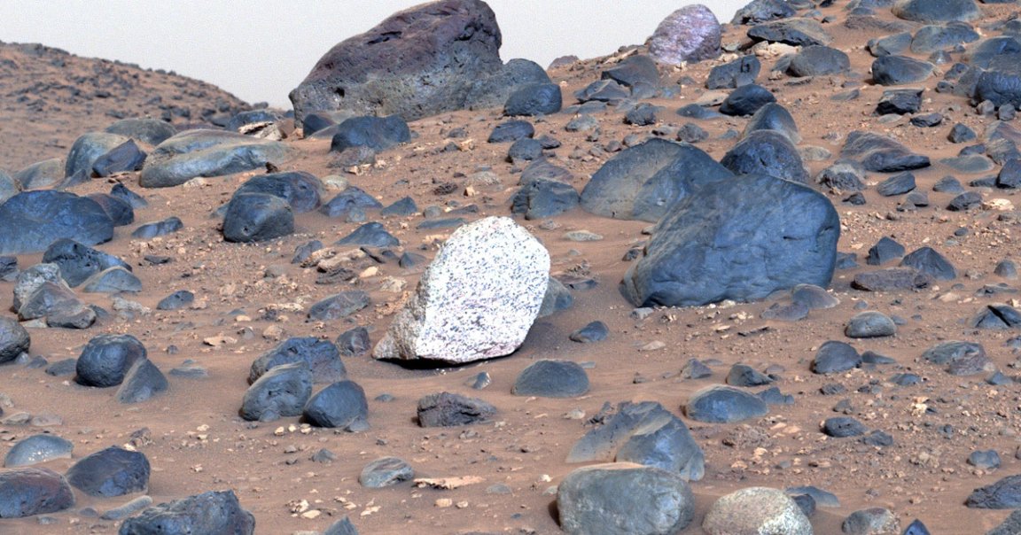 One stone in particular is distinctly lighter colored than all the stones surrounding it, a Mars discovery that is "in a league of its own."