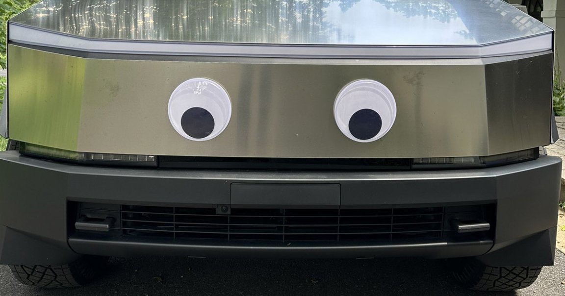 One way to improve your Cybertruck? Add a pair of googly eyes, and watch the world finally embrace your choice in vehicle.