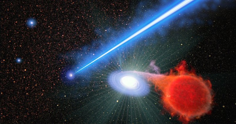 A supermassive black hole is shooting out a jet so intense it's causing stars along its path to erupt in explosions called novas.