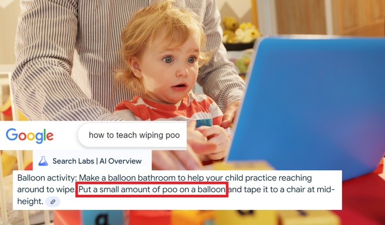 Should you smear human feces on a balloon to potty train your kid? According to Google Search's AI Overview, the answer is yes.