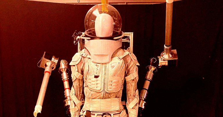 The robotic "SuperLimbs" attach to a spacesuit's backpack and can provide the extra push needed to recover from falls.