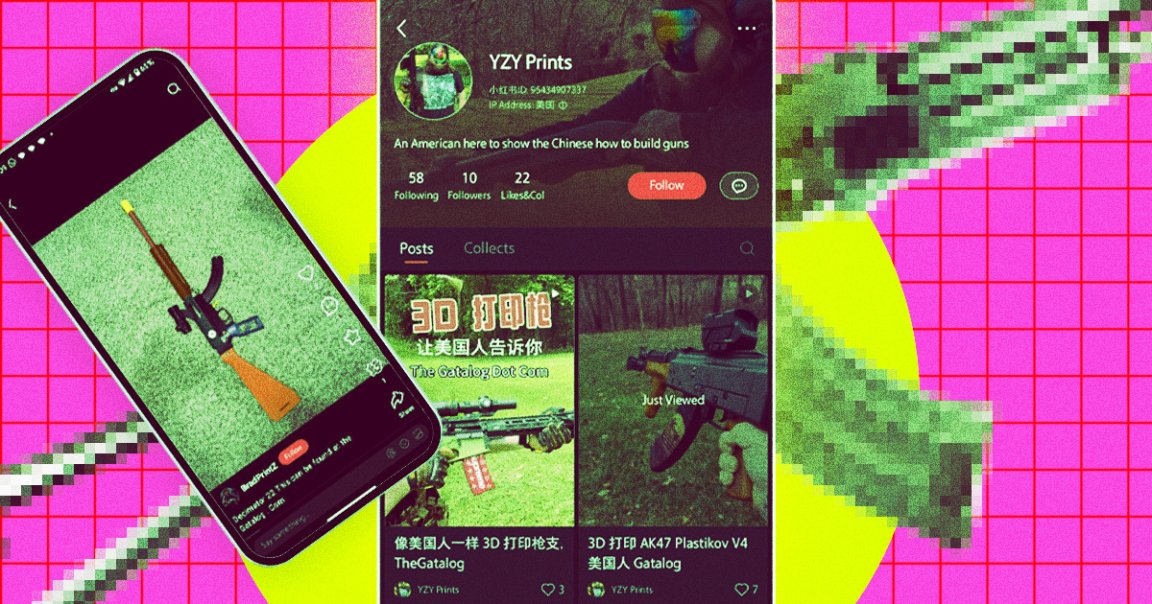 Screenshots of various 3D-printed gun posts on Chinese app RedNote by American users