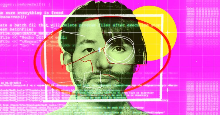 An AI tool analyzes a man's face, with dizzying digital effects.