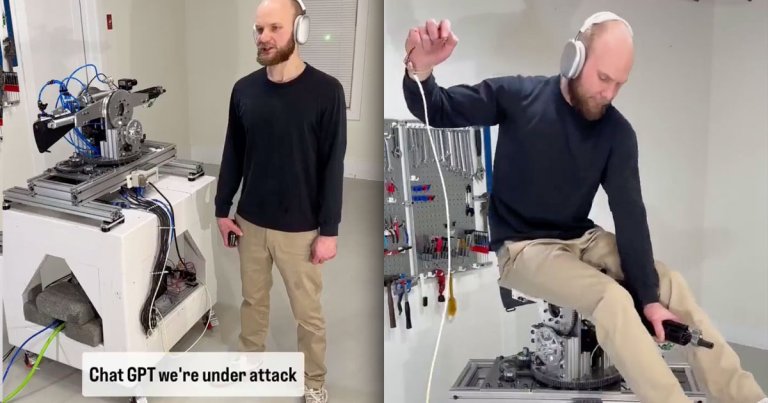 An engineer who goes by STS 3D has invented an AI-powered robot that can aim a rifle at terrifying speeds.