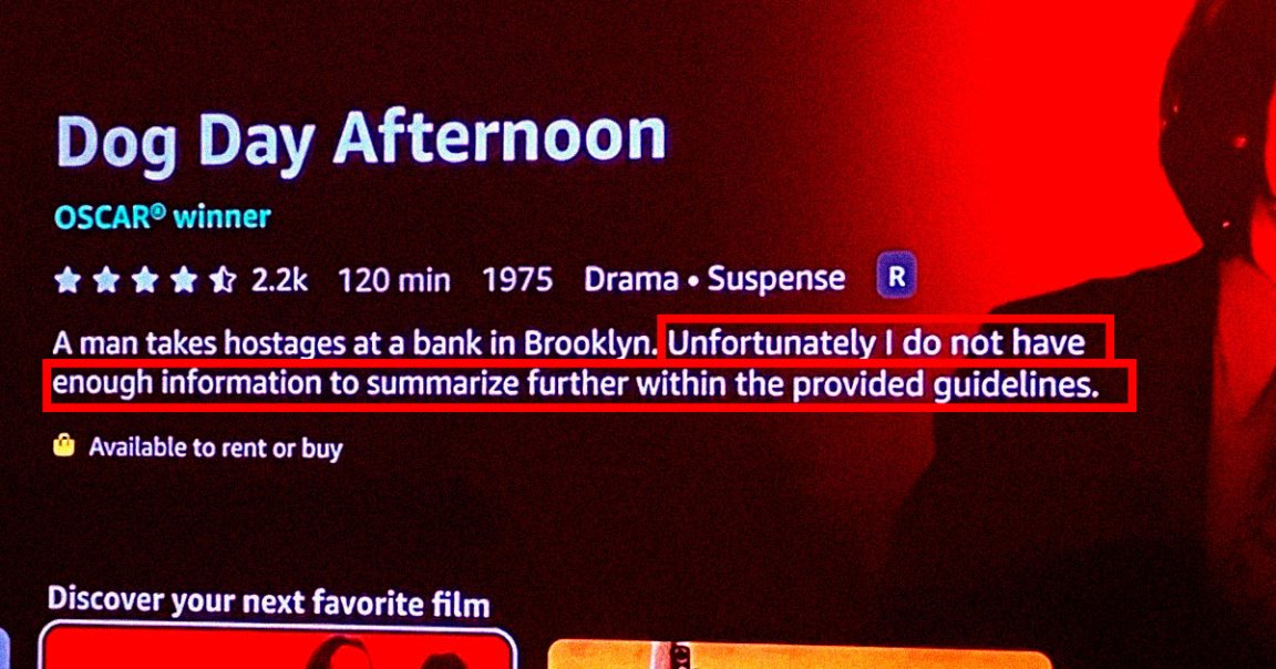 Amazon's Prime Video appears to have used AI to write up brief movie summaries for the platform — and it may have just been caught red-handed.