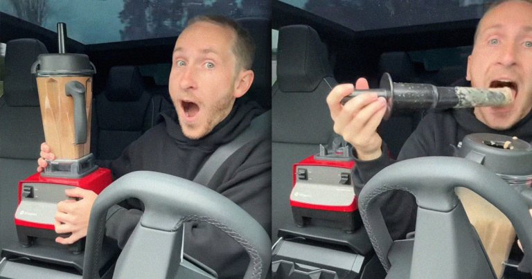 Cybertruck fan Jeremy Judkins made a "mocha frappuccino" while the car's "Full Self-Driving" driver assistance feature was turned on.