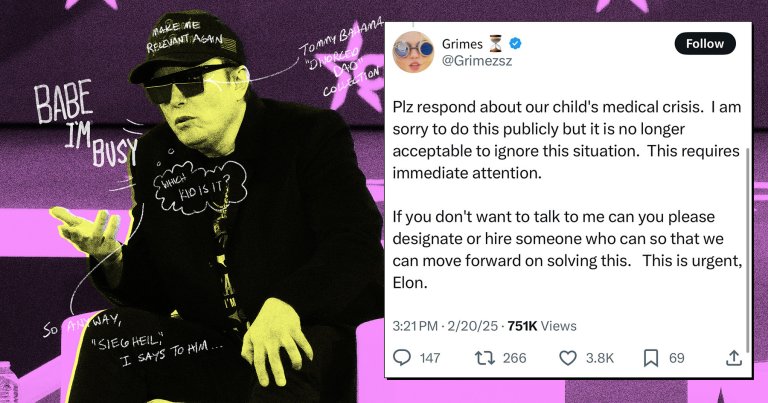 Claire "Grimes" Boucher has taken to begging her famous ex for attention online amid an apparent medical issue with one of their children.