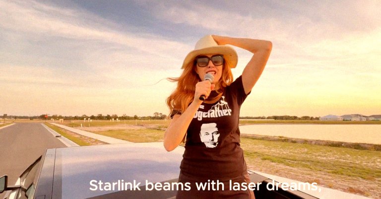 In a new music video, Alessandra Basher praised Musk and his businesses while crooning from the bed of a Cybertruck.