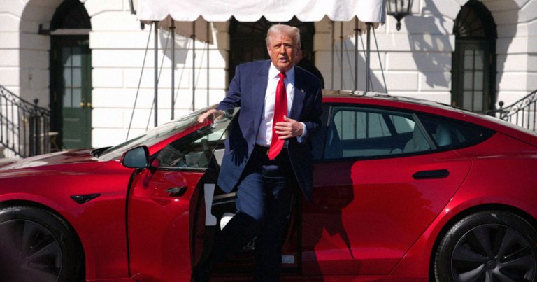 Trump's Tesla showroom stunt in front of the White House highlights his major flip-flopping on his support for electric vehicles.