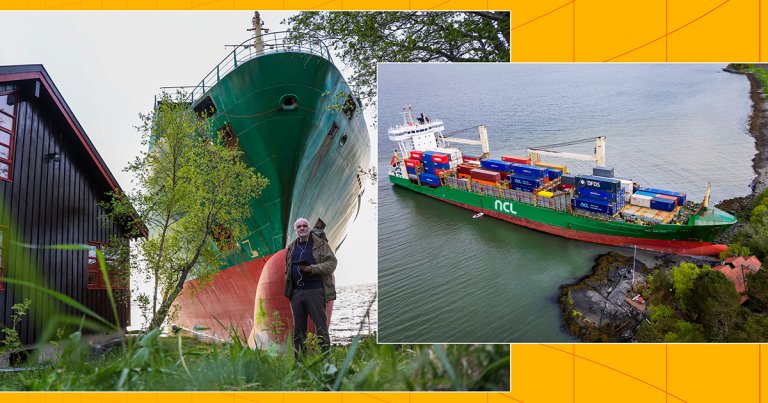 A Norwegian man awoke to find a cargo ship crewed by Russians and Ukrainians had run aground just feet away from his home.