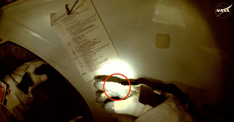 A NASA astronaut noticed a "slice" in the index finger of her right glove during a spacewalk, prompting ground control to have a closer look.