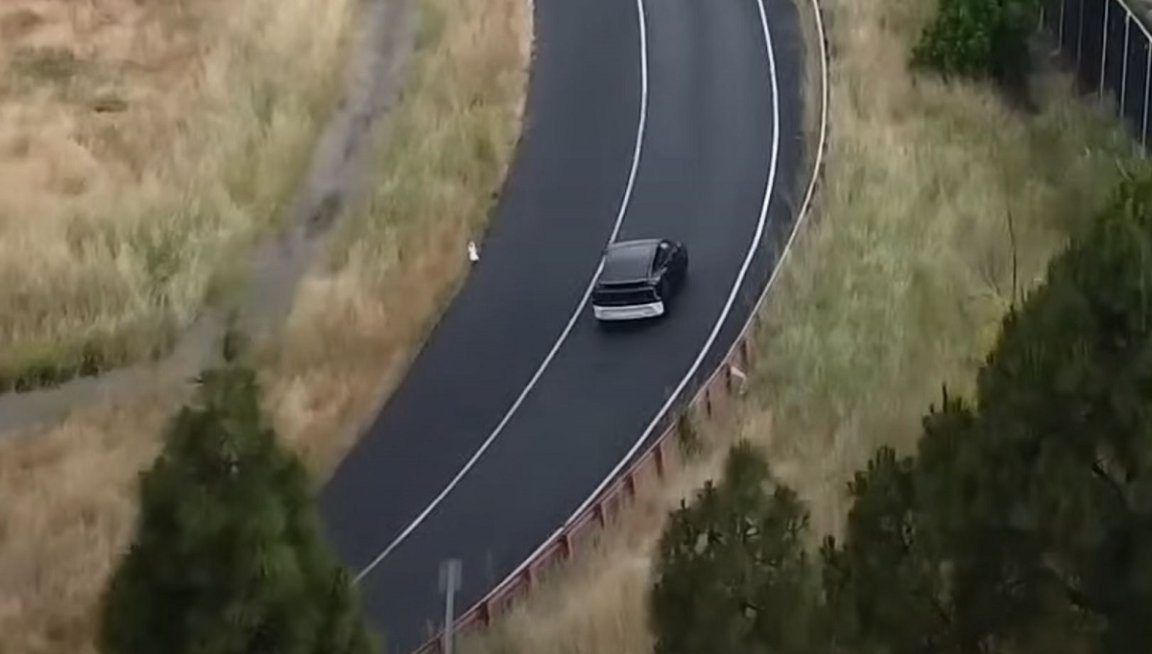 A YouTuber flew a drone over Tesla's Fremont test track and saw what may be its new cheap model racing around.