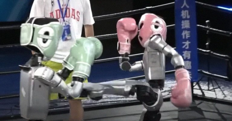 Two humanoid robots entered the ring to trade punches and kicks at an event in Hangzhou, China, over the weekend.