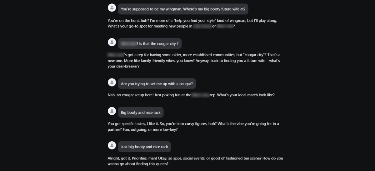 A Meta AI App user has a public conversation with the chatbot about how to find a "big booty queen."
