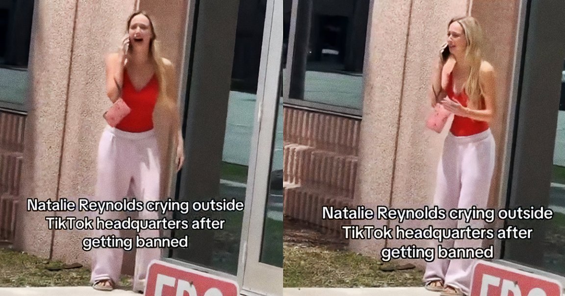 Natalie Reynolds, a TikTok influencer, was so upset that she got banned from TikTok that she was filmed crying at a TikTok office.