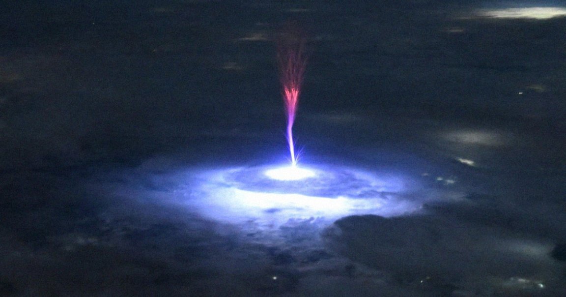 NASA astronaut Nichole Ayers has shared an incredible image of a sprite, a rare weather phenomenon that's triggered high above the clouds.