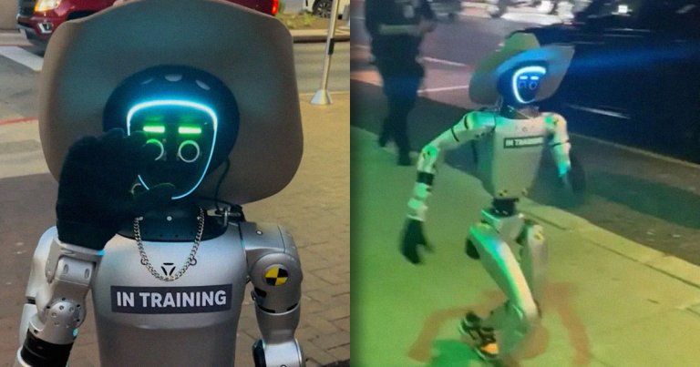 A cowboy hat-toting bipedal robot, dubbed "Jake the Rizzbot," is wandering the streets of Austin, Texas, flinging compliments.