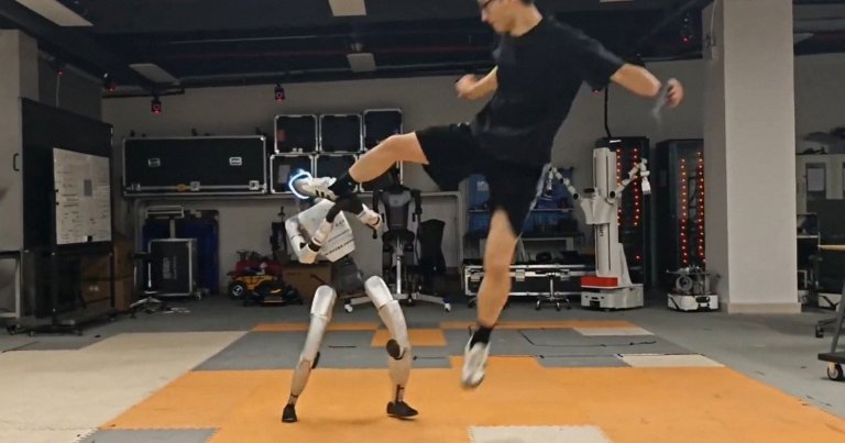 A new viral video shows a kickboxing and seemingly unstoppable humanoid robot shrugging off a flying dropkick from a human being.