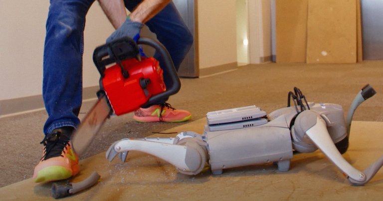 A video making its rounds on social media shows an engineer from a startup called Skild AI taking a chainsaw to the limbs of a robot dog.