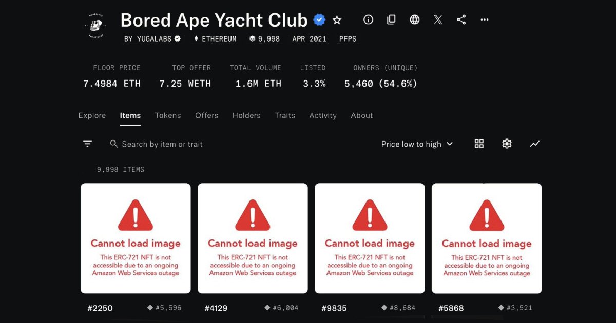 Oops! The AWS Outage Took Down Everybody's Bored Apes