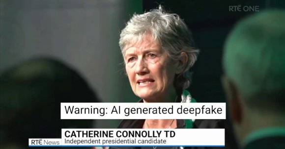 Despite having a commanding lead over her opponent, a viral AI video surfaced appearing to show Catherine Connolly concede the election.