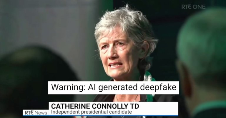 Despite having a commanding lead over her opponent, a viral AI video surfaced appearing to show Catherine Connolly concede the election.