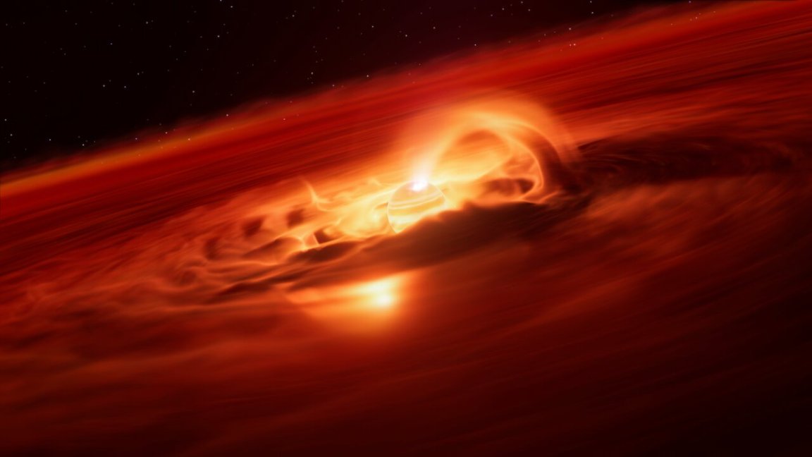 Astronomers have discovered that a "rogue" planet is going through a massive growth spurt and it's eating everything around it.