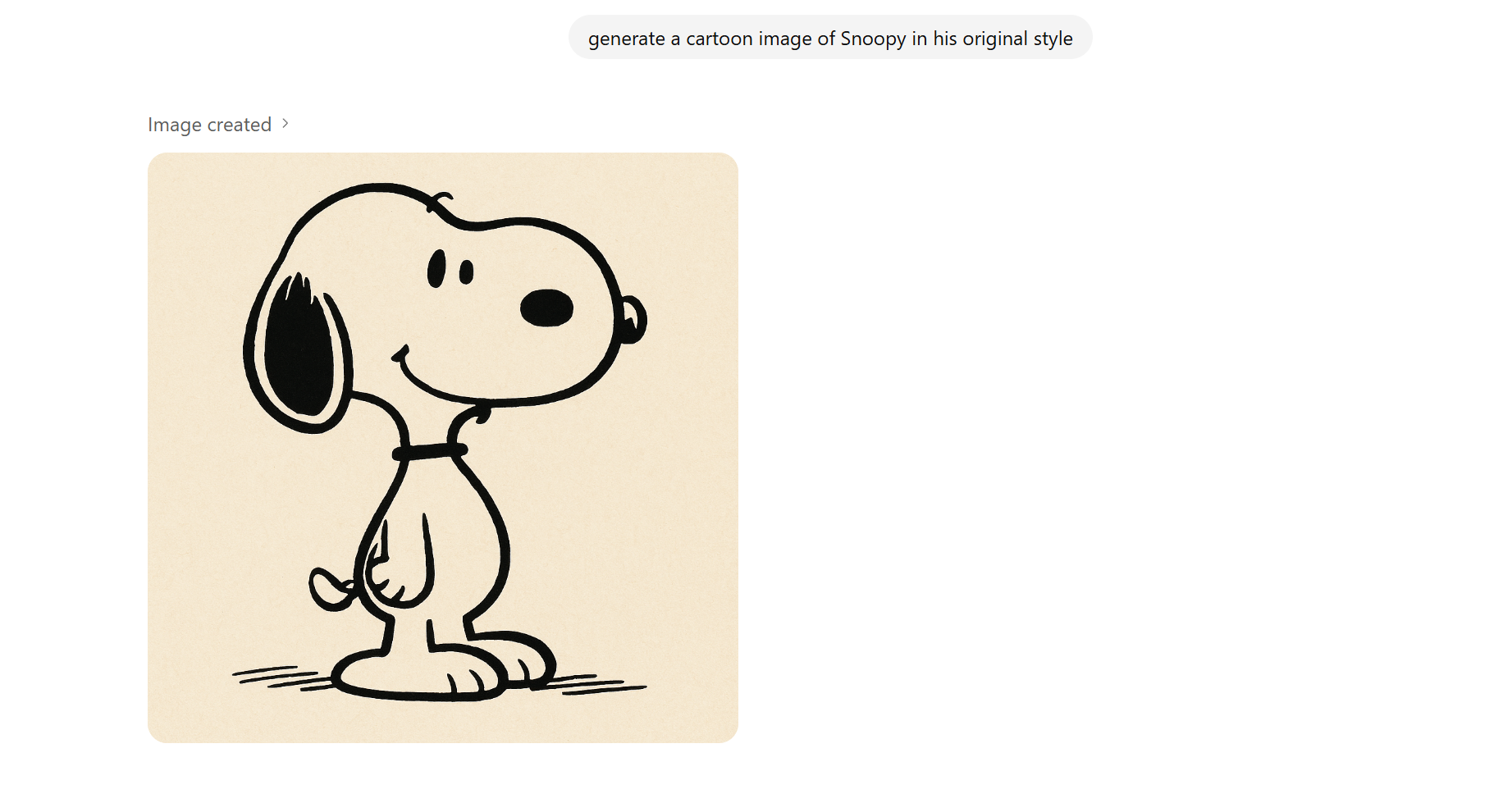 An image of Snoopy, the character from Charles Schultz' "Peanuts" comic strip, generated by OpenAI's ChatGPT
