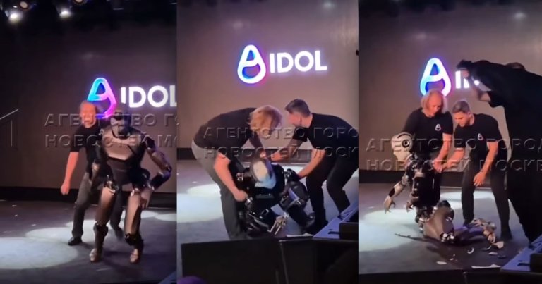 Russia unveiled a humanoid robot, dubbed AIdol, during a flashy showcase in Moscow — only for it to fall on its face.
