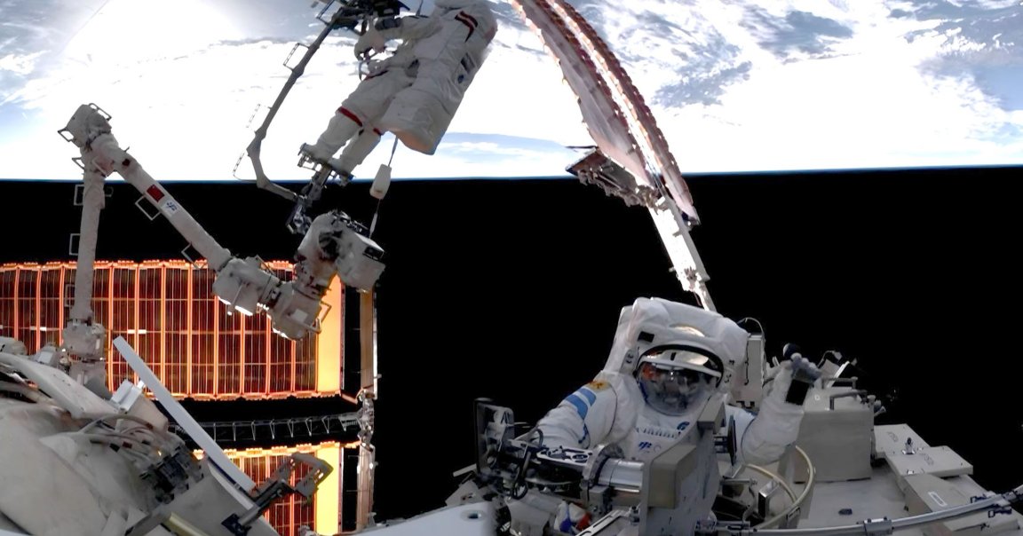 Chinese astronauts clambered outside the company's space station to inspect damage to one of its spacecraft.