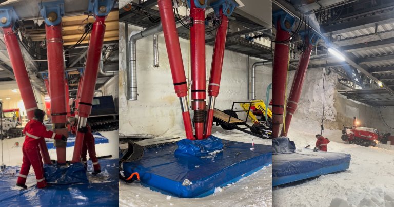 Neumayer III Antarctic station was built on 16 hydraulic stilts that can lift the 20,000-square-foot facility over the surface of the ice.