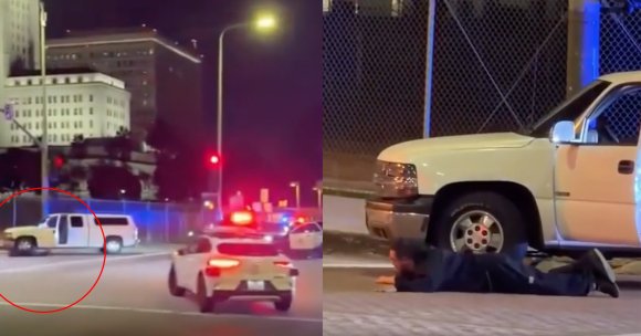 Video shared on social media shows a Waymo driving through a red light and into an active police standoff in downtown Los Angeles.