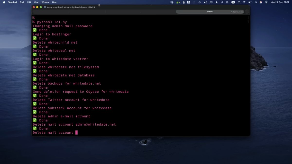 A hacker targeted a white supremacist dating website, lured users with an AI chatbot, and deleted the platform entirely live on stage. can be seen opening a terminal window on her MacBook following a brief question and answer period, and running a Python script to delete the platform.