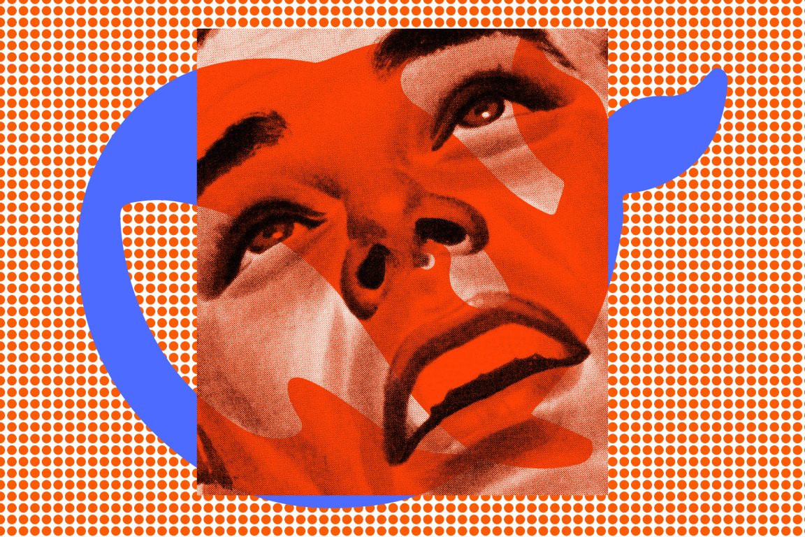 Close-up of a woman's face looking upward, rendered in a halftone dot pattern with a red overlay. The background consists of an orange and white polka dot pattern with the DeepSeek logo appearing behind the face. The image has a pop art style with bold colors and graphic elements.