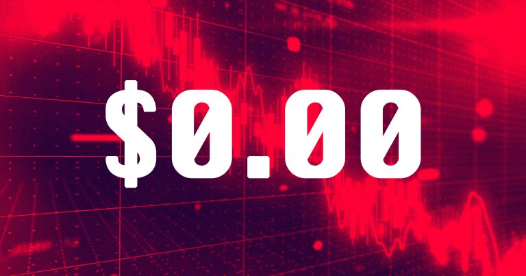 Text on red background of declining chart that reads "$0.00."