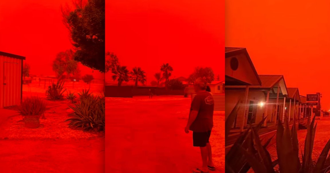 Just before cyclone Narelle made landfall in Western Australia, it turned the sky into an apocalyptic shade of bright red.
