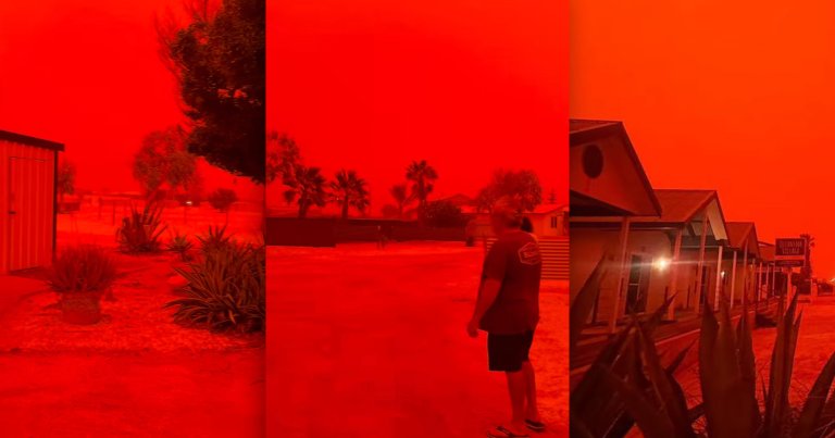 Just before cyclone Narelle made landfall in Western Australia, it turned the sky into an apocalyptic shade of bright red.