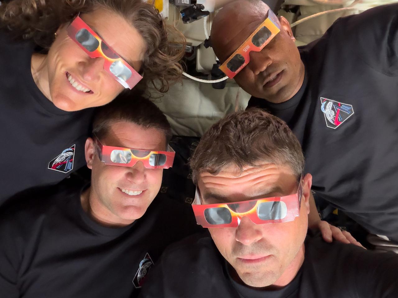 The prolonged eclipse forced the crew to don eclipse glasses, much like the ones we wear during total solar eclipses on Earth, as seen in an iPhone 17 Pro selfie.