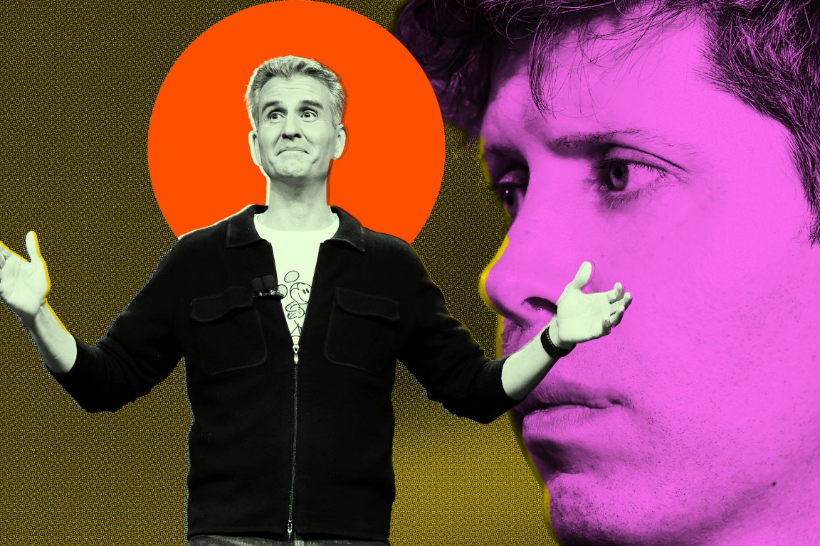 An illustration shows OpenAI CEO Sam Altman and Disney CEO Josh D'Amaro.