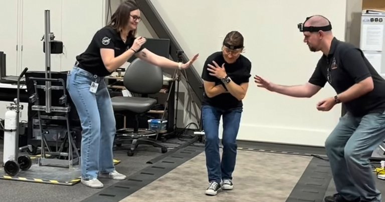 NASA astronaut Christina Koch, who traveled around the Moon and back, demonstrates that getting used to Earth's gravity isn't exactly easy.