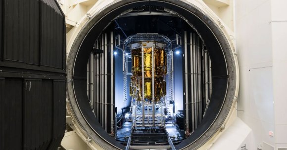 Blue Origin's first Blue Moon prototype, dubbed Mark 1, recently completed evaluations inside NASA's massive Thermal Vacuum Chamber A.